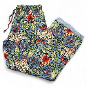 Signals Indi Boho Floral Lounge Pants M Rayon Wide Leg Lace Trim Beads Festival